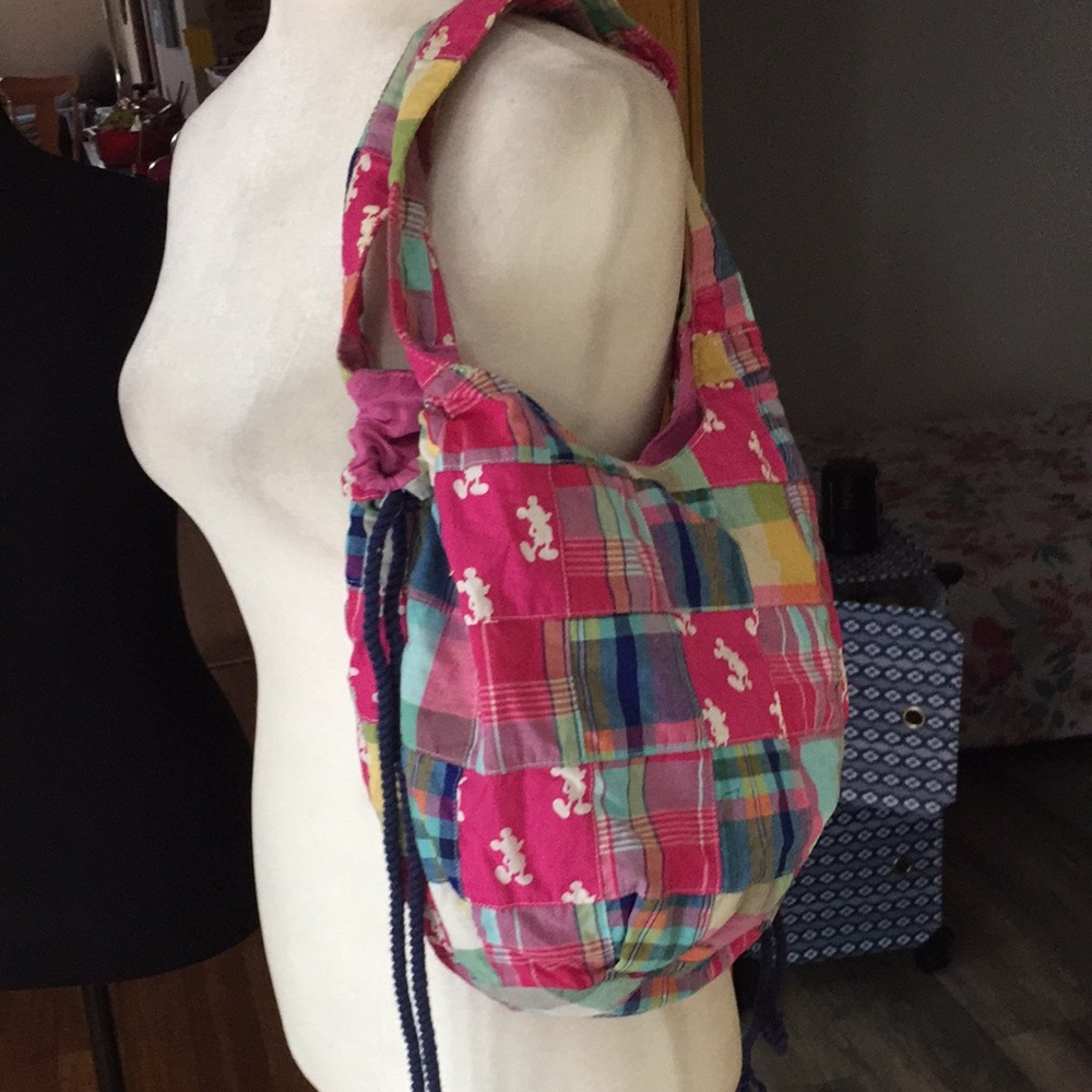 Disney  Parks Mickey Mouse  Pink Plaid Madrid Plaid Fabric Patchwork Bag